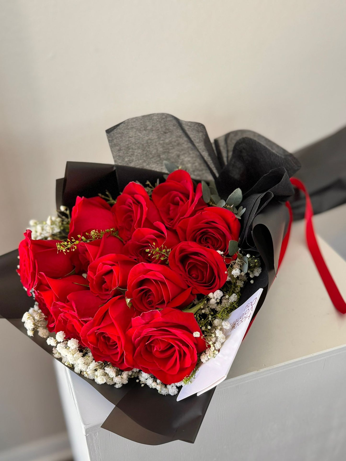 14 Red Roses Black or Carft Wrapping VD