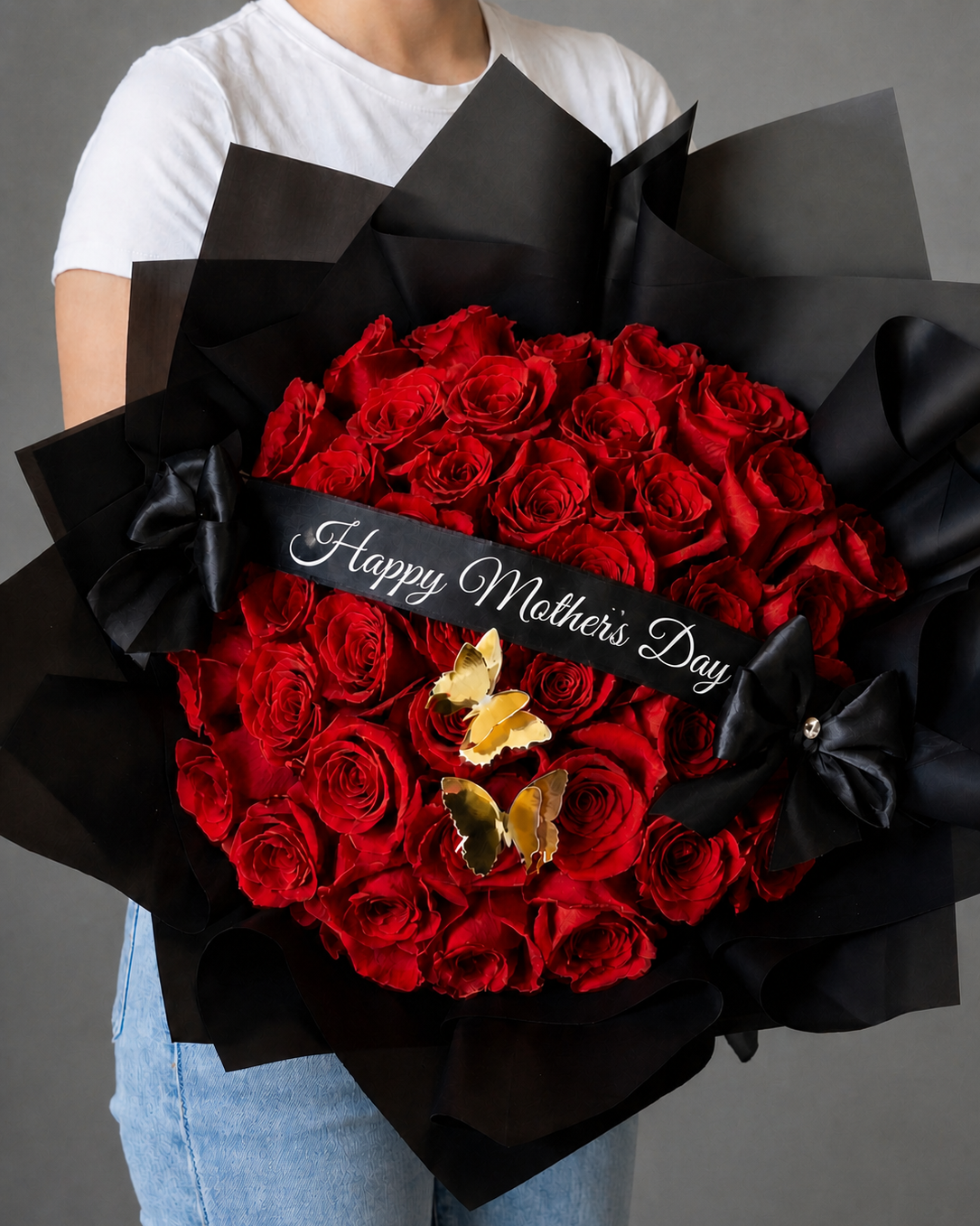 50 Red Roses Black Wrapping MD