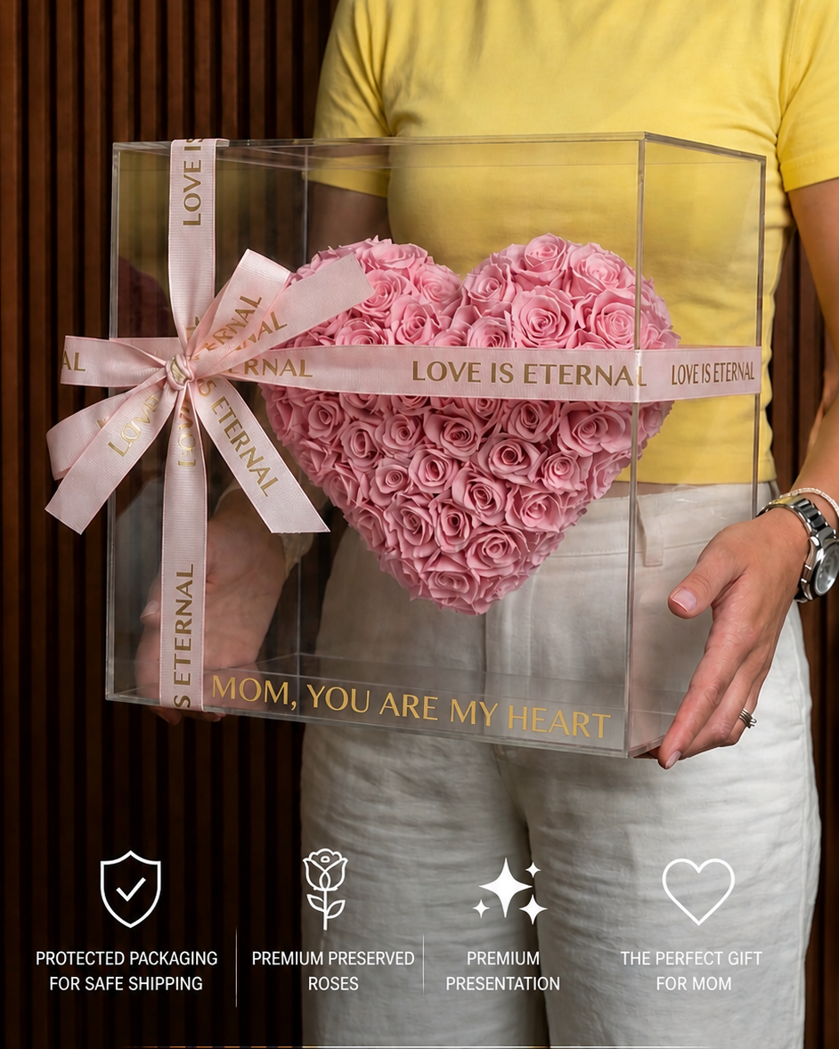 Mother’s Day Pink Heart Rose Box – Preserved Roses MD