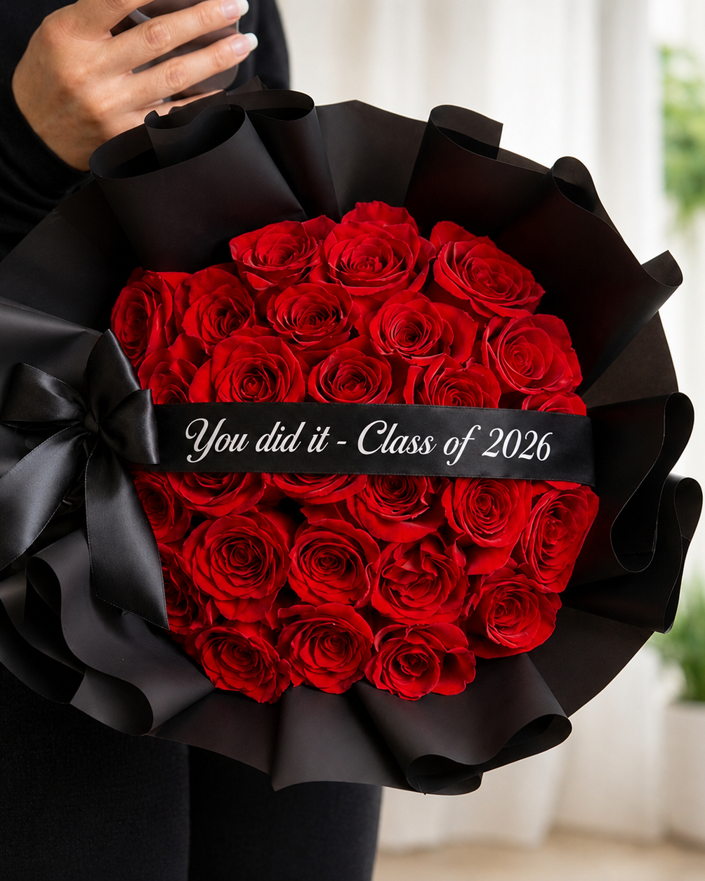 30 Red Roses Black Wrapping