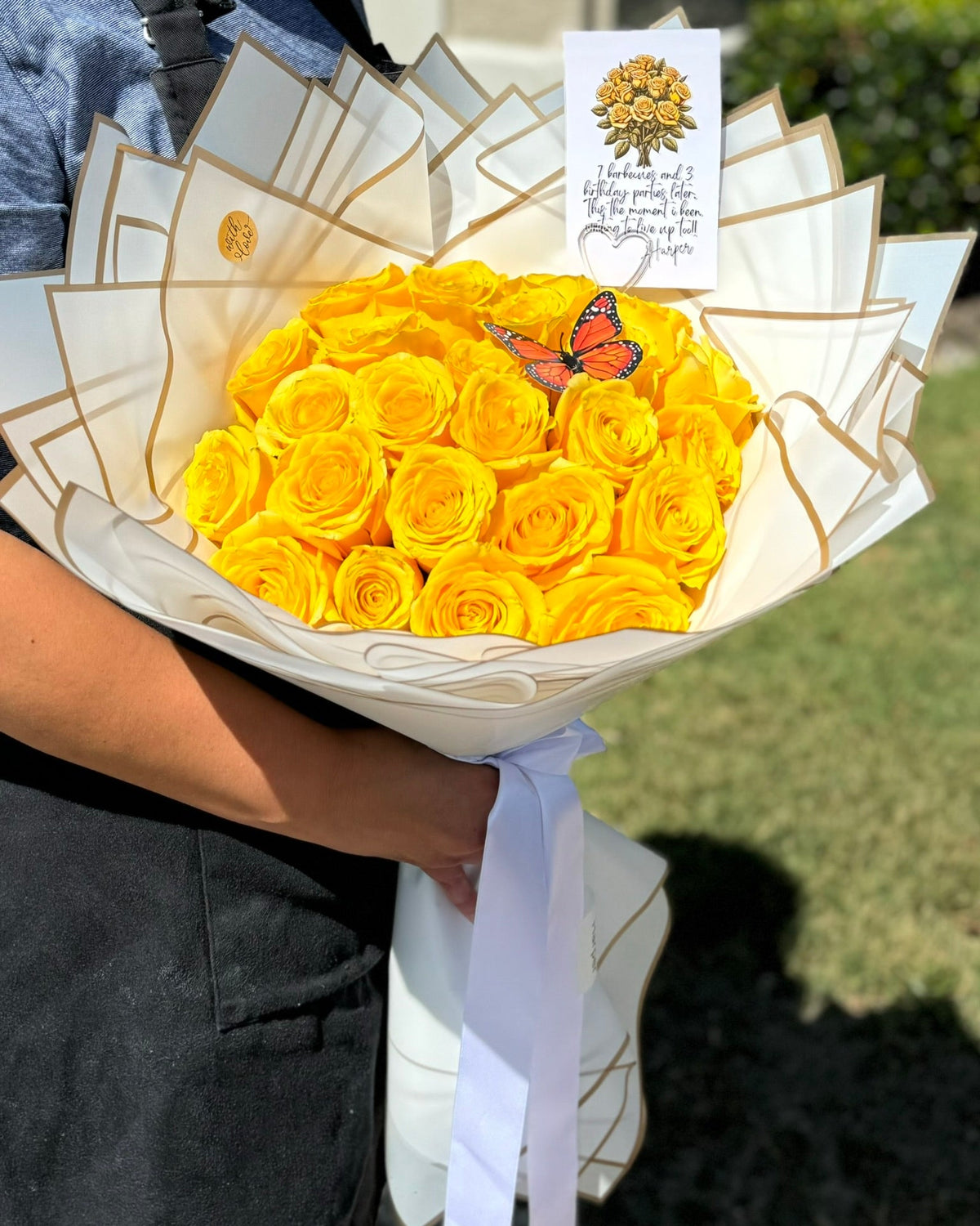 25 Yellow Roses Red Ribbon