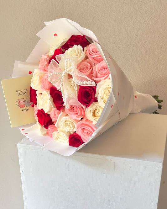 Mother's Day Hand Tied Boquet Red White Pink
