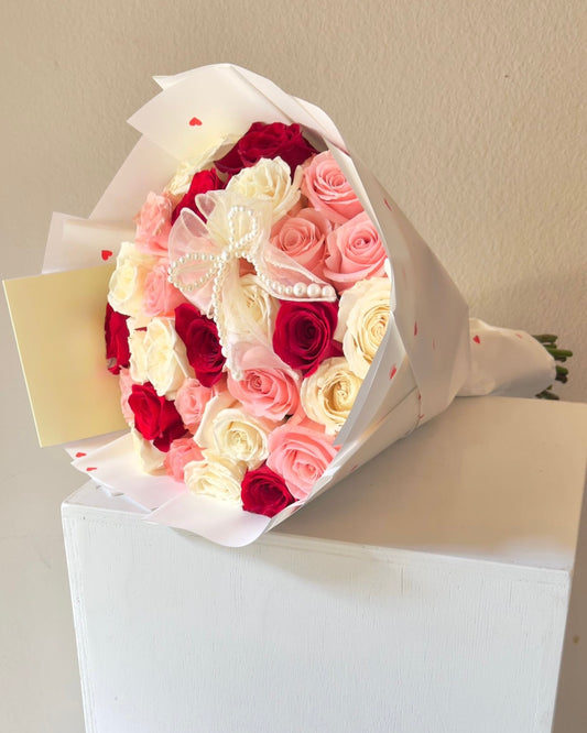 White Pink Red Hand Tied Boquet