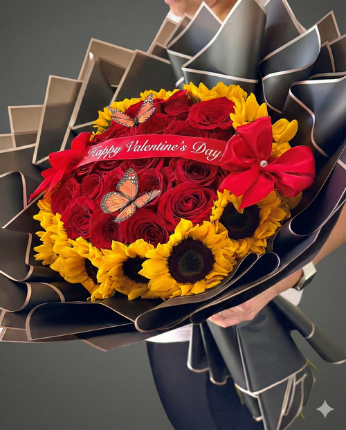 25 Red Roses and SunFlowers VD