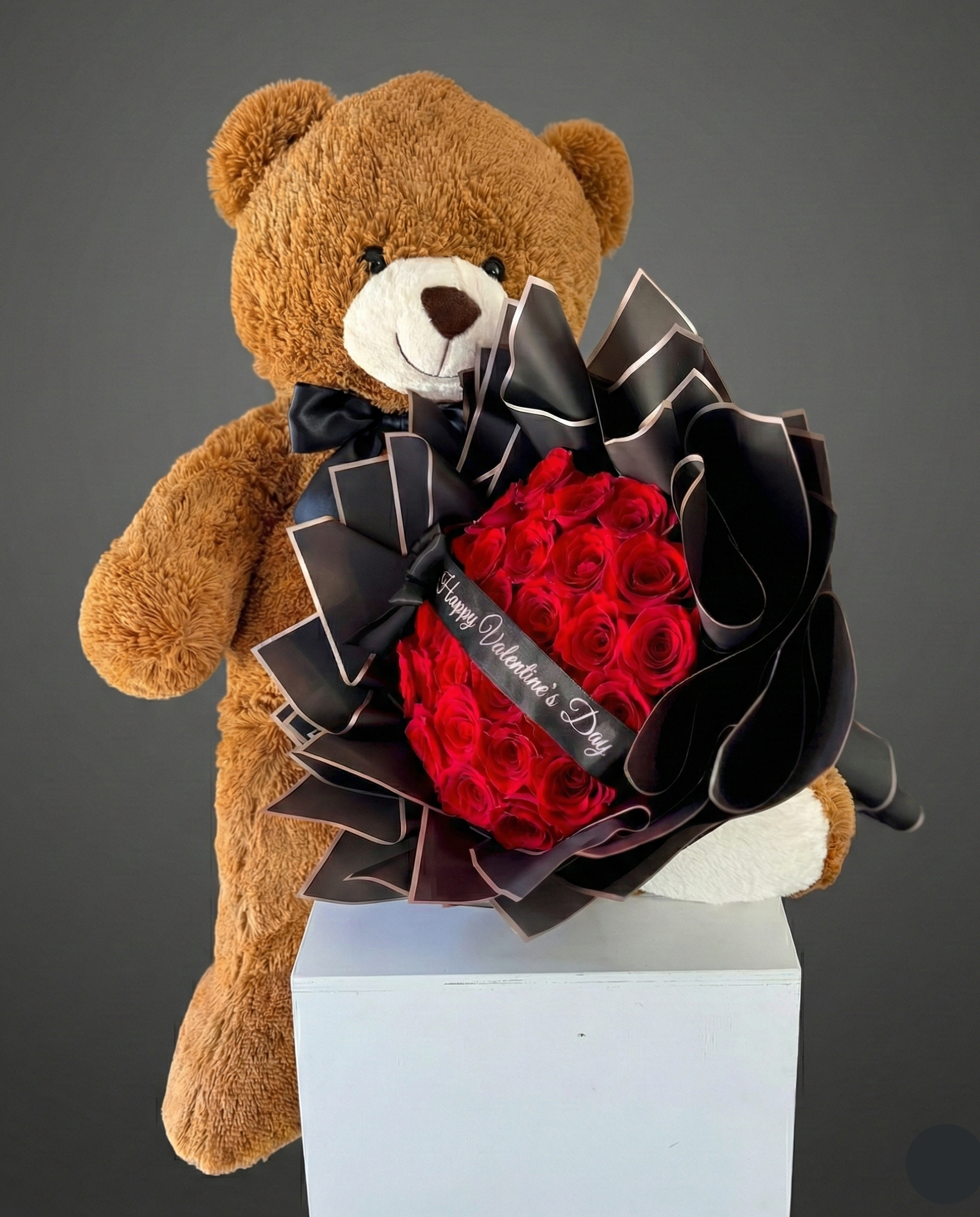 25 Red Roses Combo Brown Teddy Bear VD