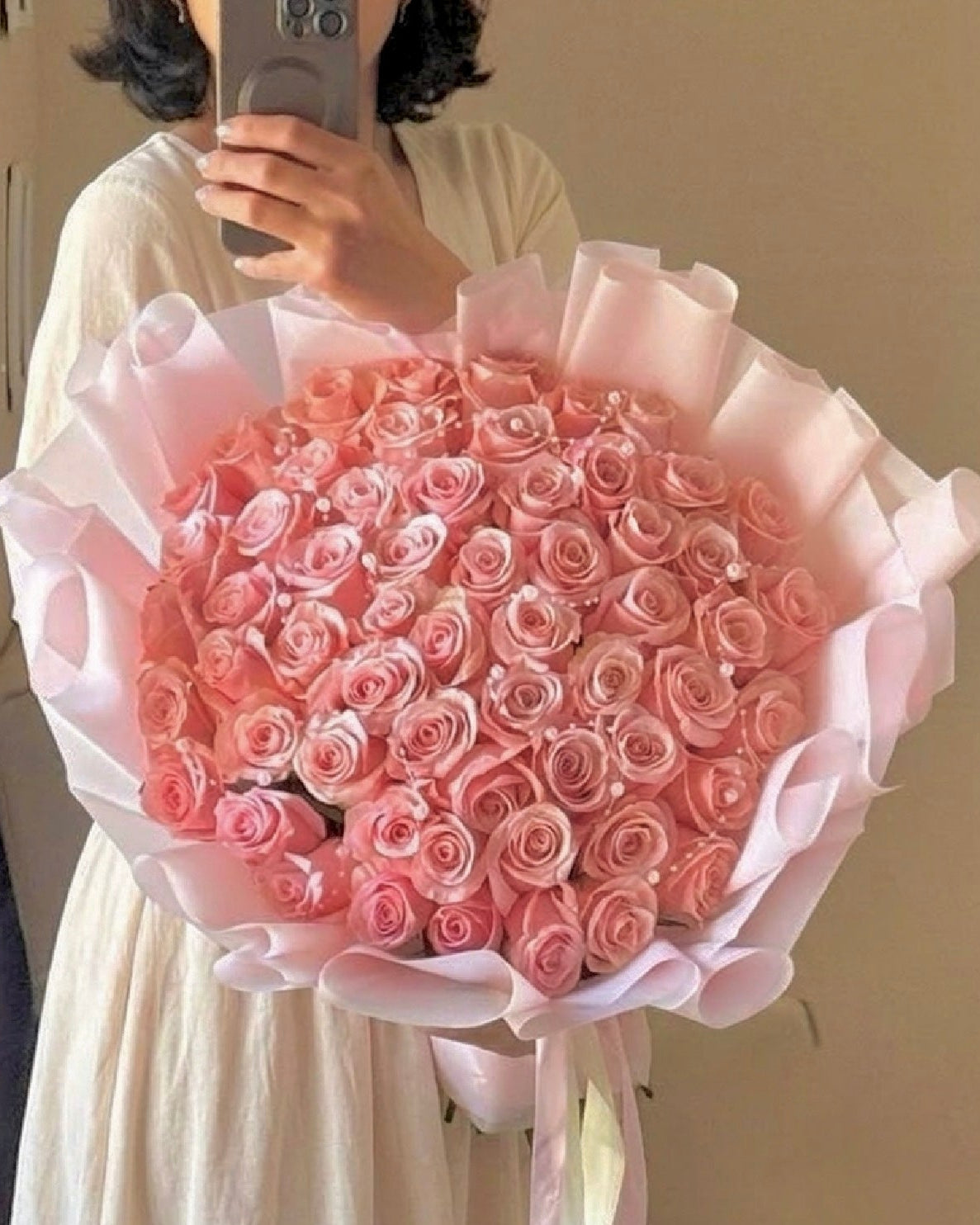 50 Pink Roses Pink Wrapping MD