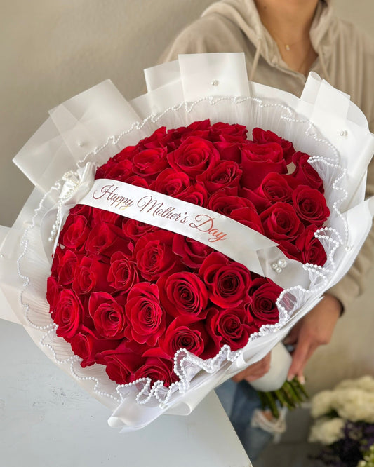 50 Red Roses Bouquet (Customizable Ribbon) | Ramo Buchon Rosas
