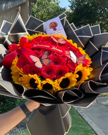 25 Red Roses and SunFlowers VD