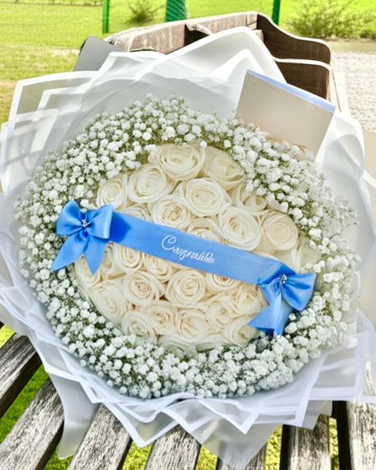 White Roses Baby Breath  Flowers Frisco Tx