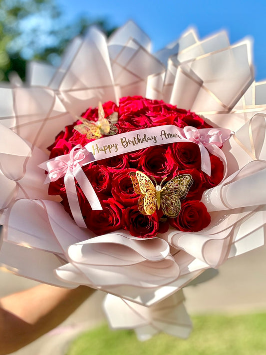 30 Red Roses Bouquet Pink Wrapping