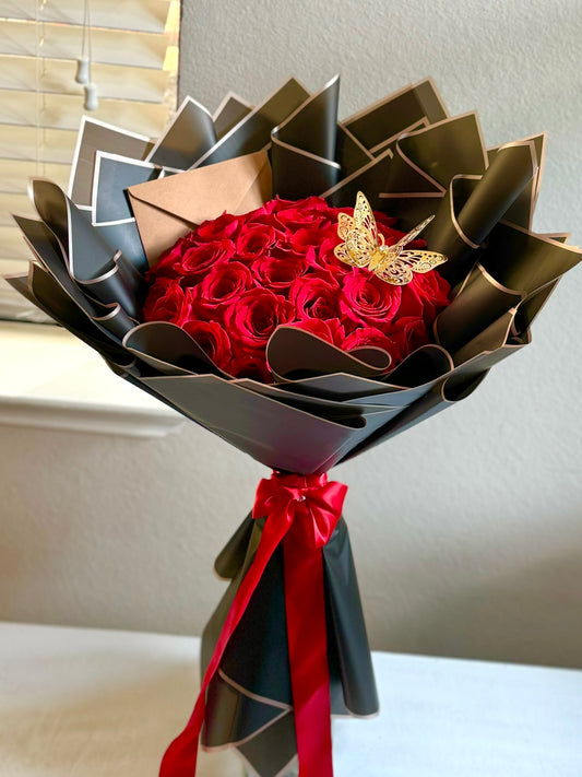 25 Red Roses Red Ribbon