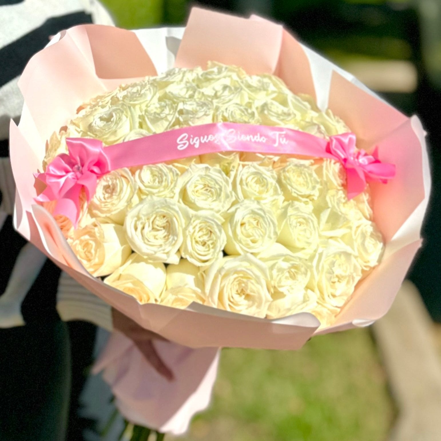 50 White Roses Bouquet | Customizable Ribbon