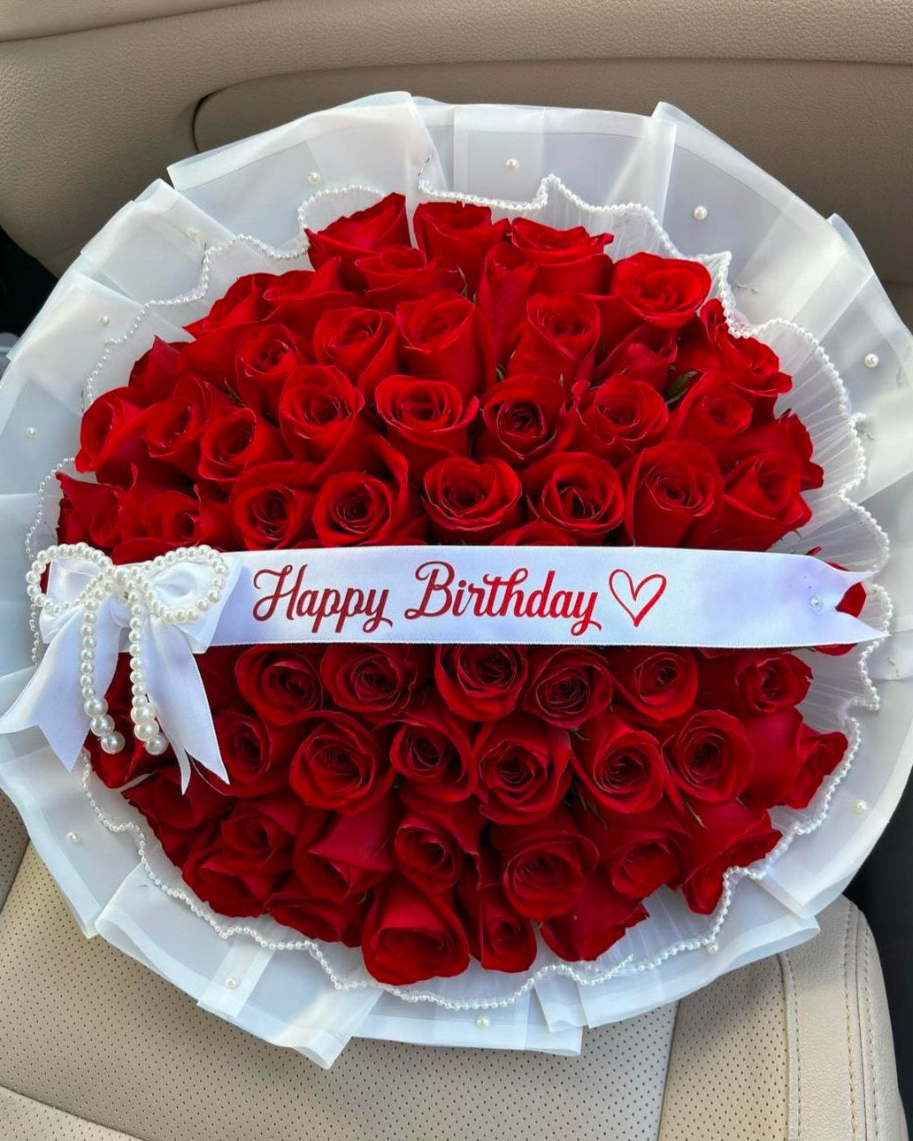 50 Red Roses Bouquet White Wrapping