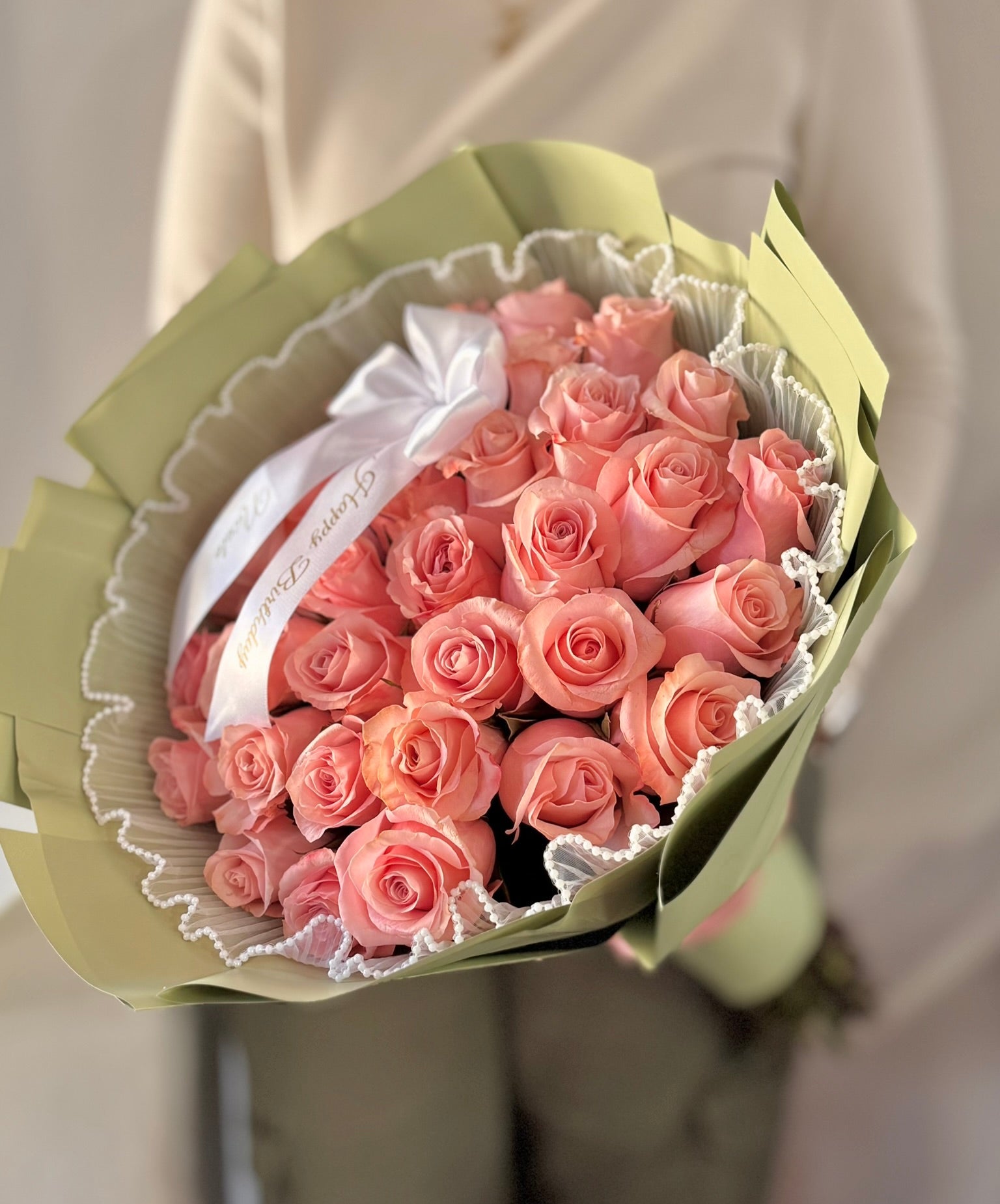 30 Pink Be Sweet Roses Green Wrapping