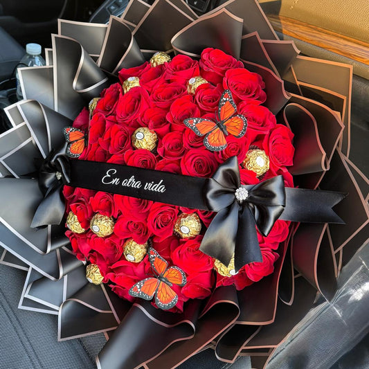 50 Red Roses Bouquet Customizable Ribbon | Ramo Buchon 50 Rosas  Ferrero
