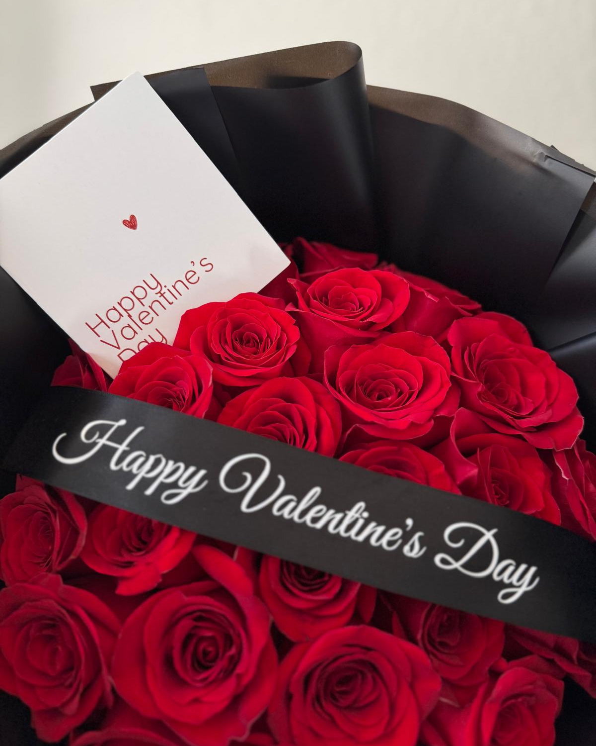 25 Red Roses Black Wrapping Custom Ribbon VD