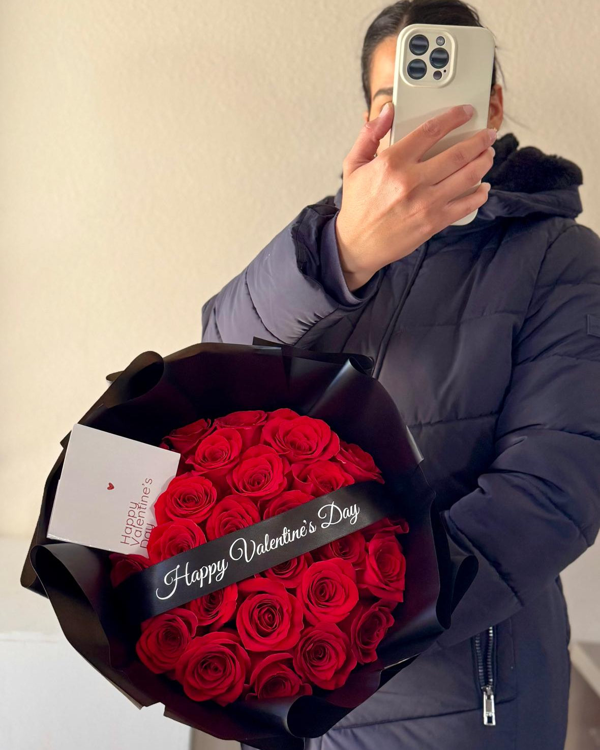 25 Red Roses Black Wrapping Custom Ribbon VD