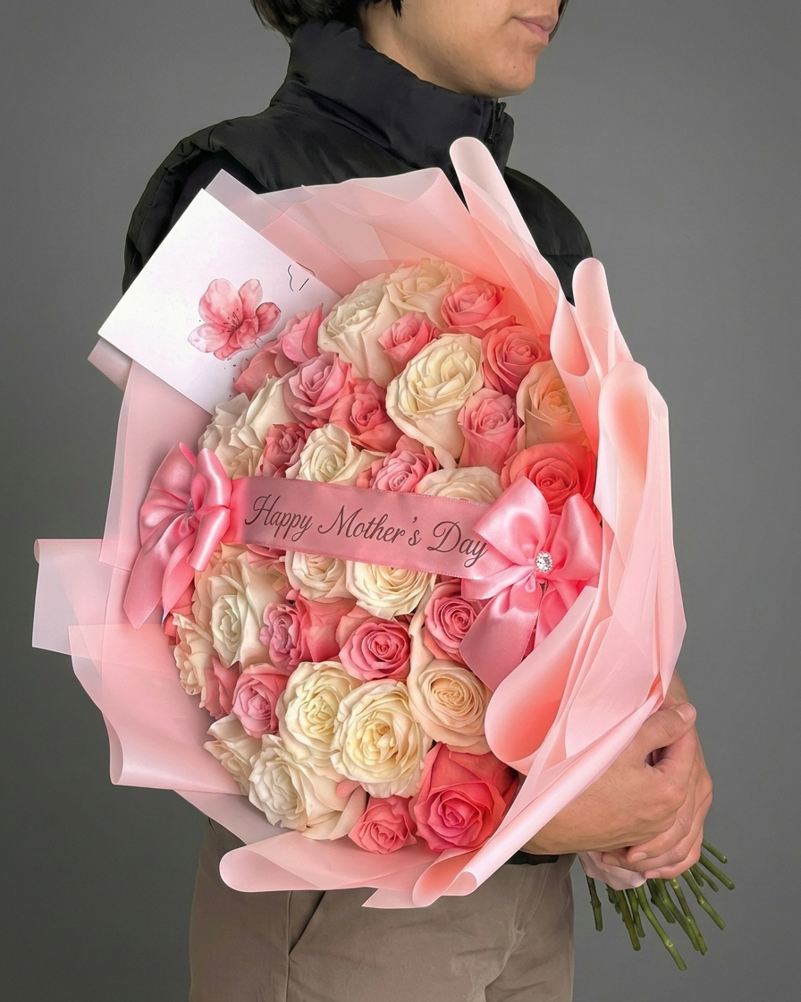 40 White and Light Pink Roses Bouquet MD