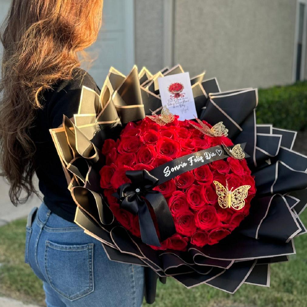 50 Red Roses Black Wrapping